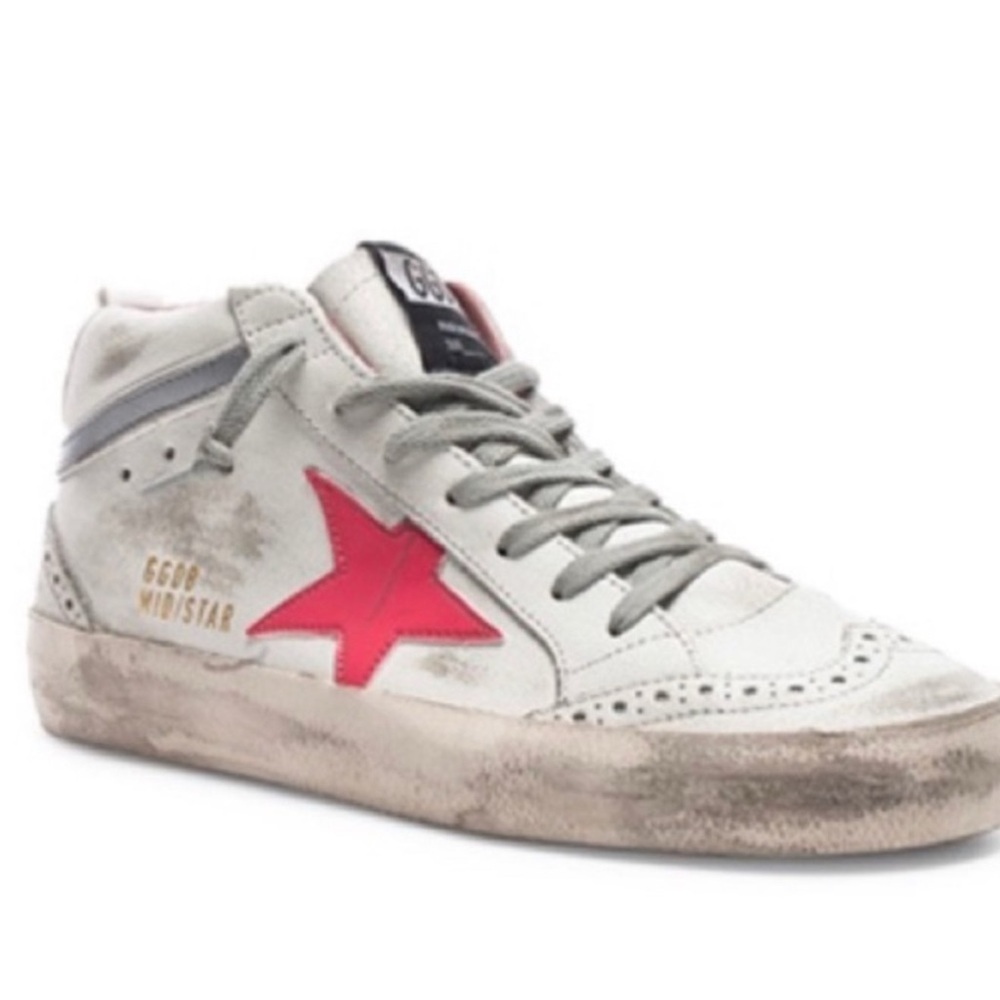 Golden Goose Mid Star Sneakers White Pink Patent Star Mid Top Size 7/37 Preppy - Picture 2 of 16
